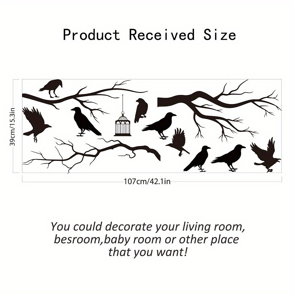 1pc Raven Tree Wall Decal Bird Standing on the Treetop Wall Stickers Birdcage