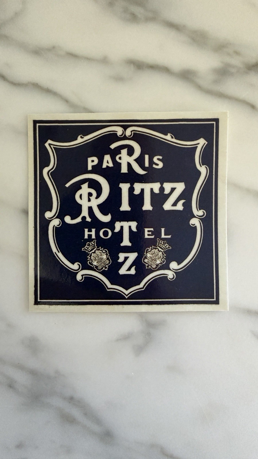 Paris Ritz Hotel Logo Vinyl Sticker 3” Square Navy White