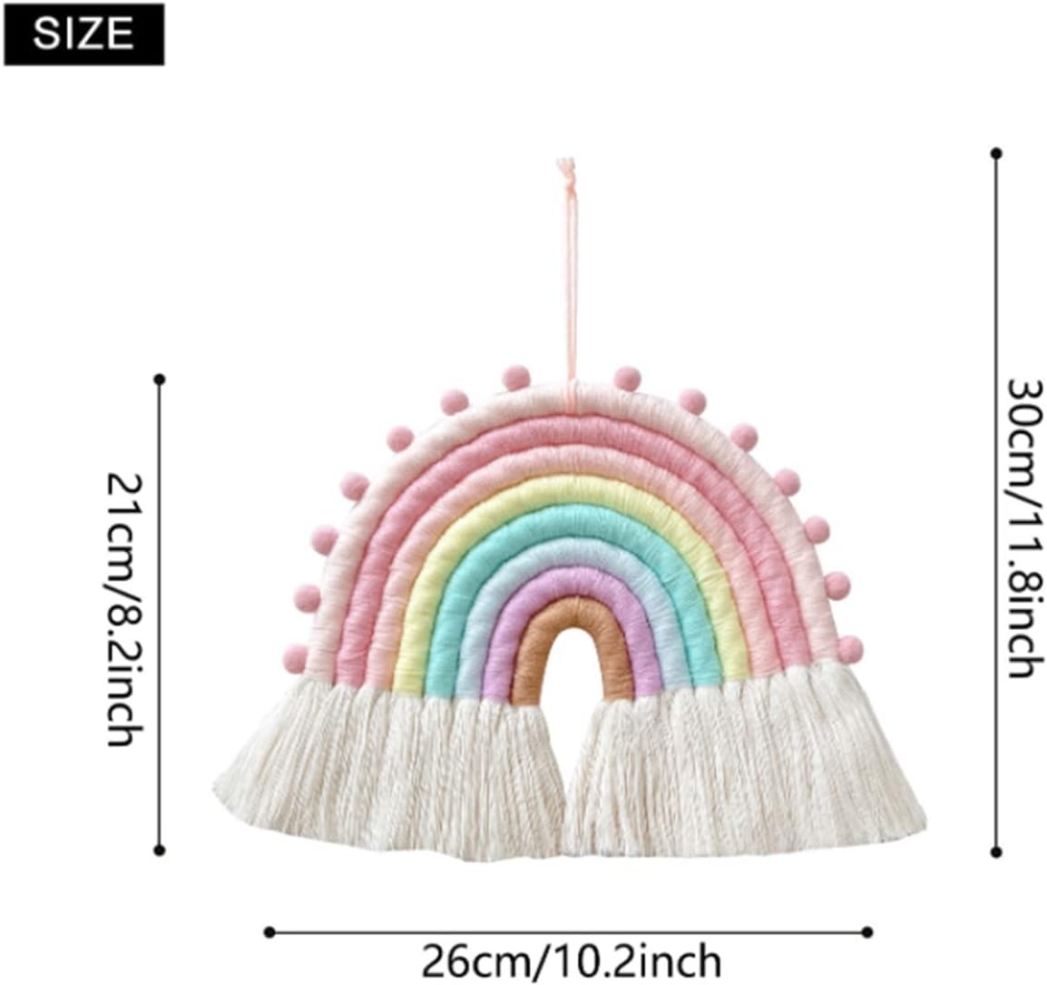 Large Macrame Rainbow Wall Hanging Decor Handmade Pom Pom Garland Rainbow Dec…