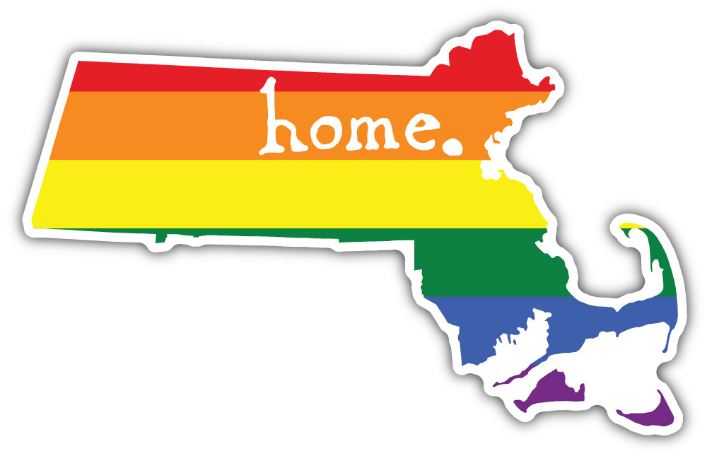 Massachusetts USA State Map Pride Home Rainbow LGBT Flag Bumper Sticker 'SIZES'