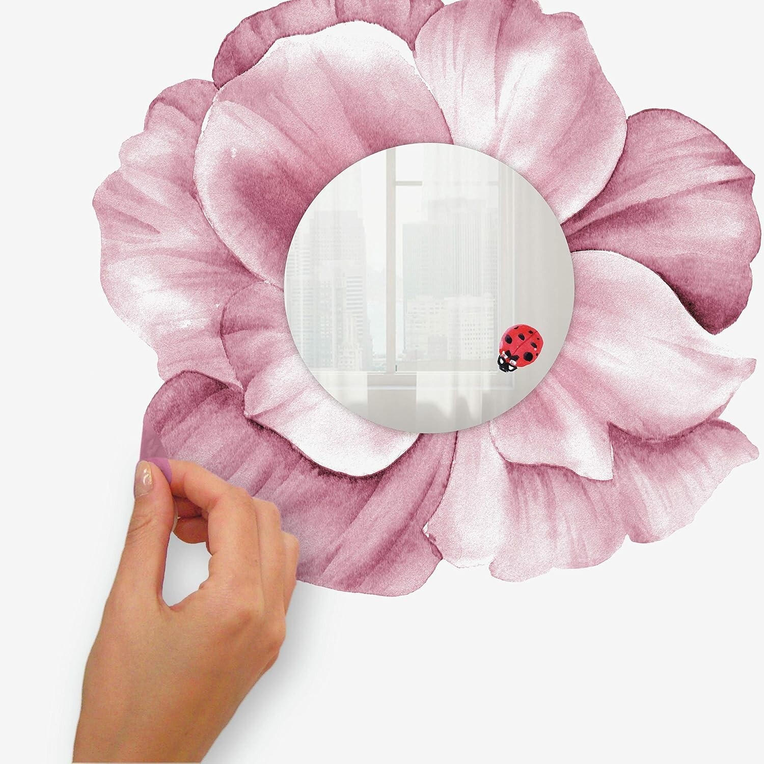 RoomMates Pink Peony Floral Mirror Peel & Stick 8 Wall Decals 13" x 14.3"