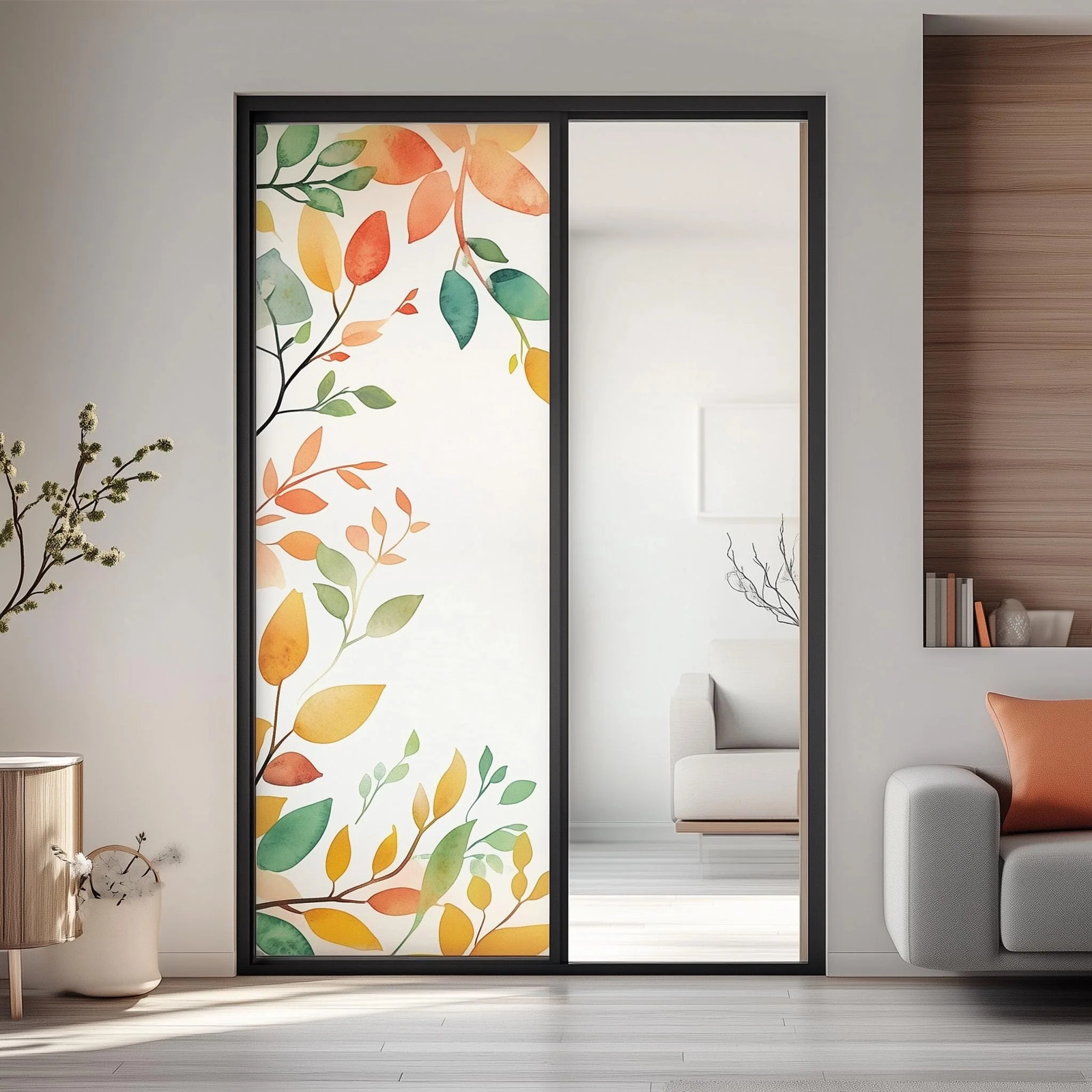 Custom Frosted Glass Film with Leaf Design | Privacy Window Etched Film Decal