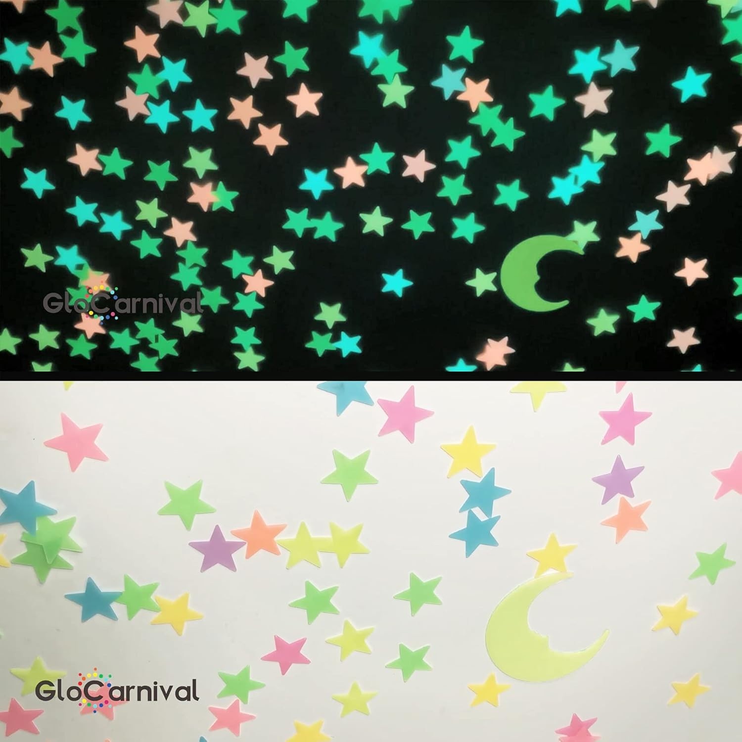 Multicolor Glow-in-the-Dark Sticker Set – 200pcs Stars and Moon for Ceiling