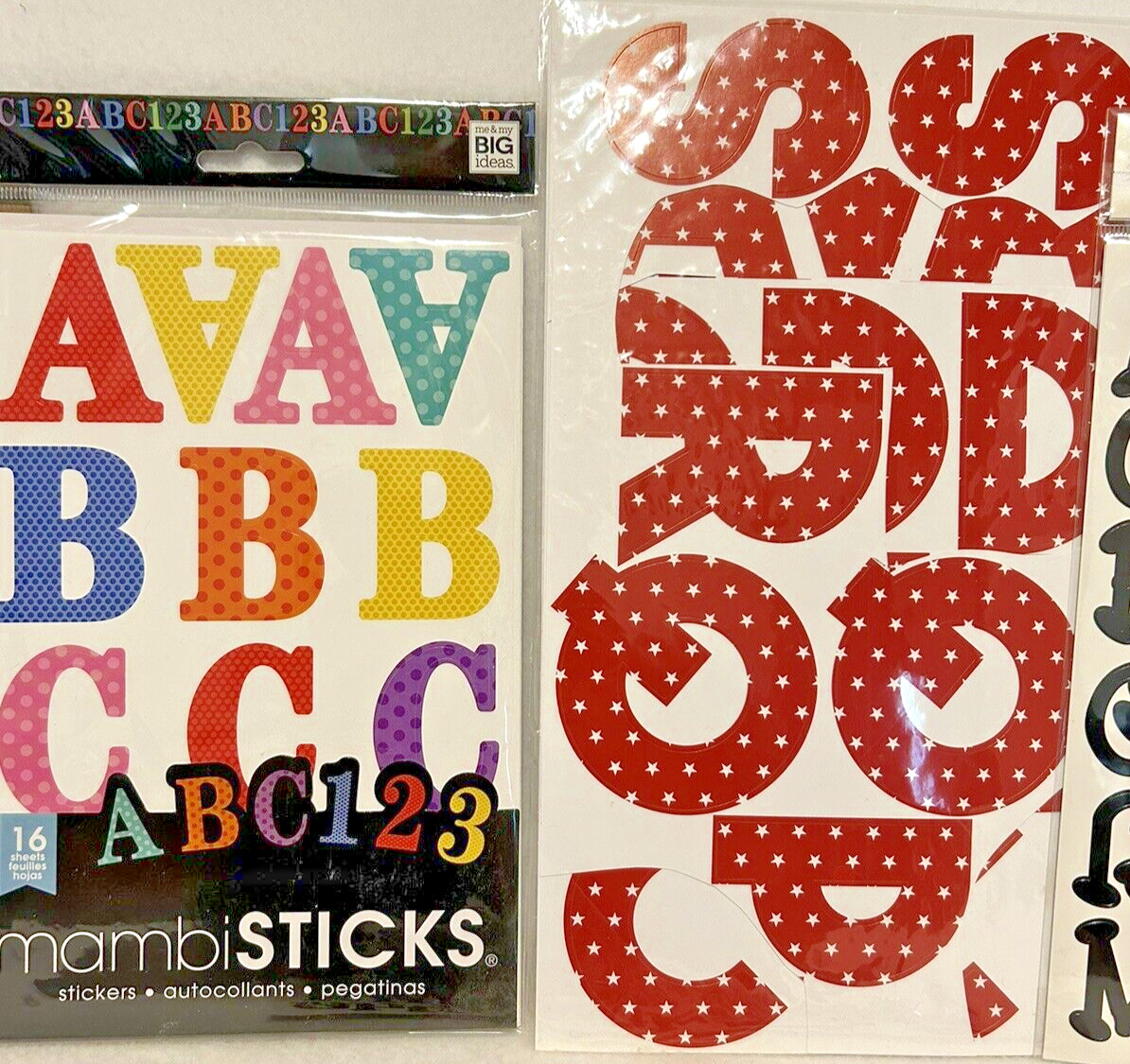 Lot Vinyl Stick On Letters And Numbers Assorted Sizes – Six Packs – See Photos