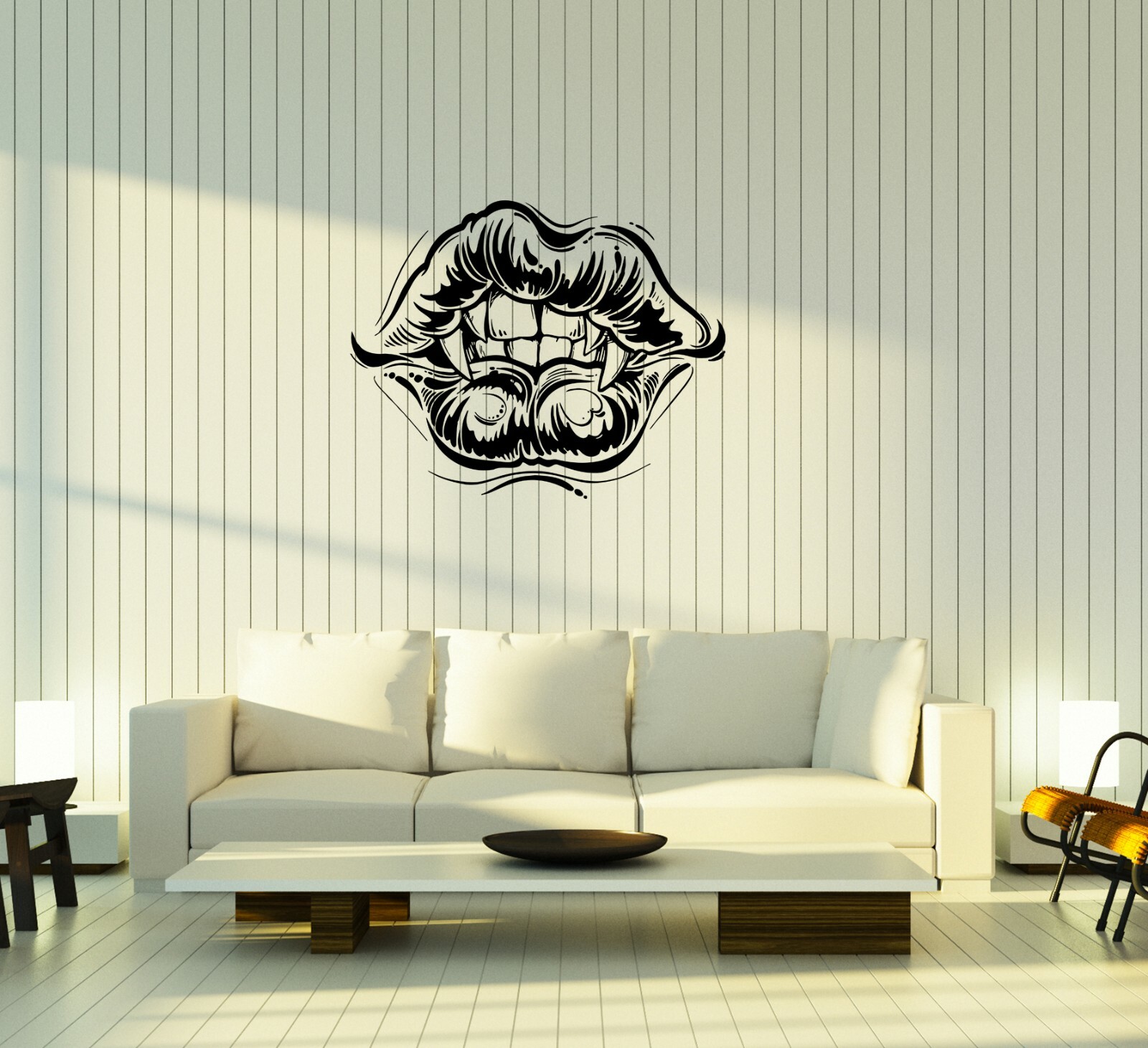Wall Decal Sexy Lips Girls Vampire Fangs Vinyl Sticker (ed2014)