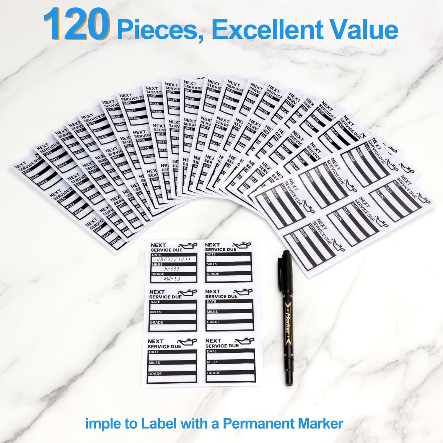 120 Oil Change Sticker Static Cling 2×2 Next Service Due Label Car Black Grey