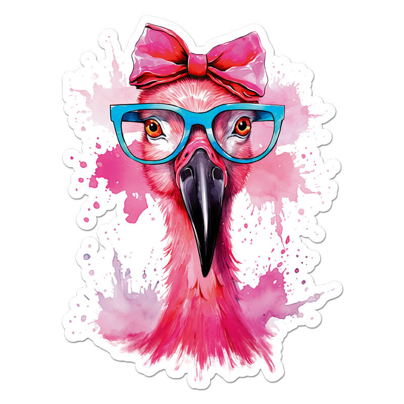 Funny Flamingo Glasses, Vinyl Decal Sticker, Indoor Outdoor, 3 Sizes, #11950