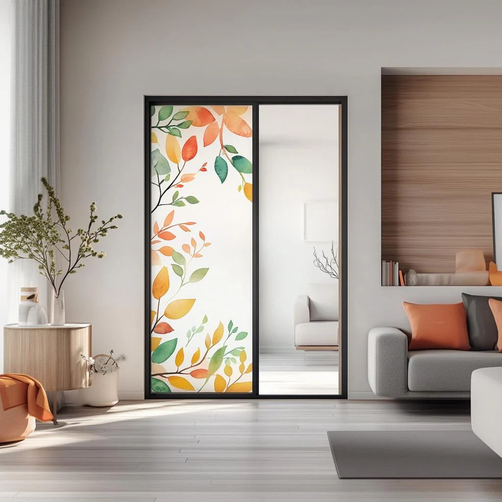 Custom Frosted Glass Film with Leaf Design | Privacy Window Etched Film Decal