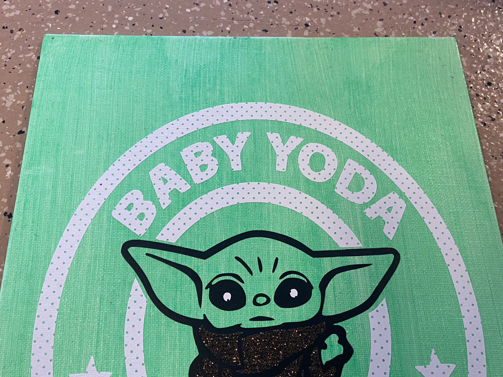 Handcrafted Star Wars Baby Yoda Coffee Vinyl On Canvas 9×12 Signed Artwork B