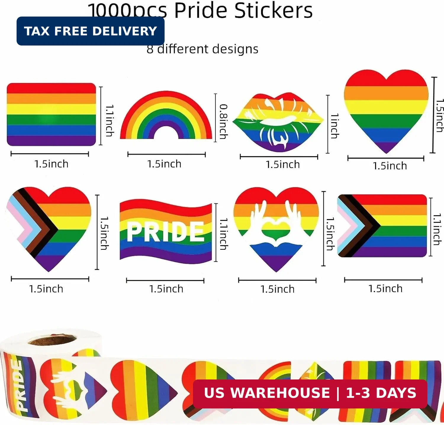 1000 Pcs Gay Pride Stickers, Progress Pride Rainbow Heart Stickers for Gay Lesbi