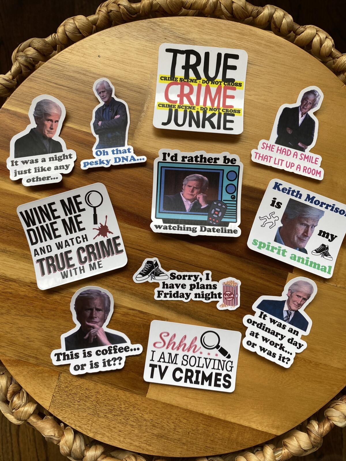 Dateline Inspired Keith Morrison TRUE CRIME Sticker Set of 11 Pesky DNA