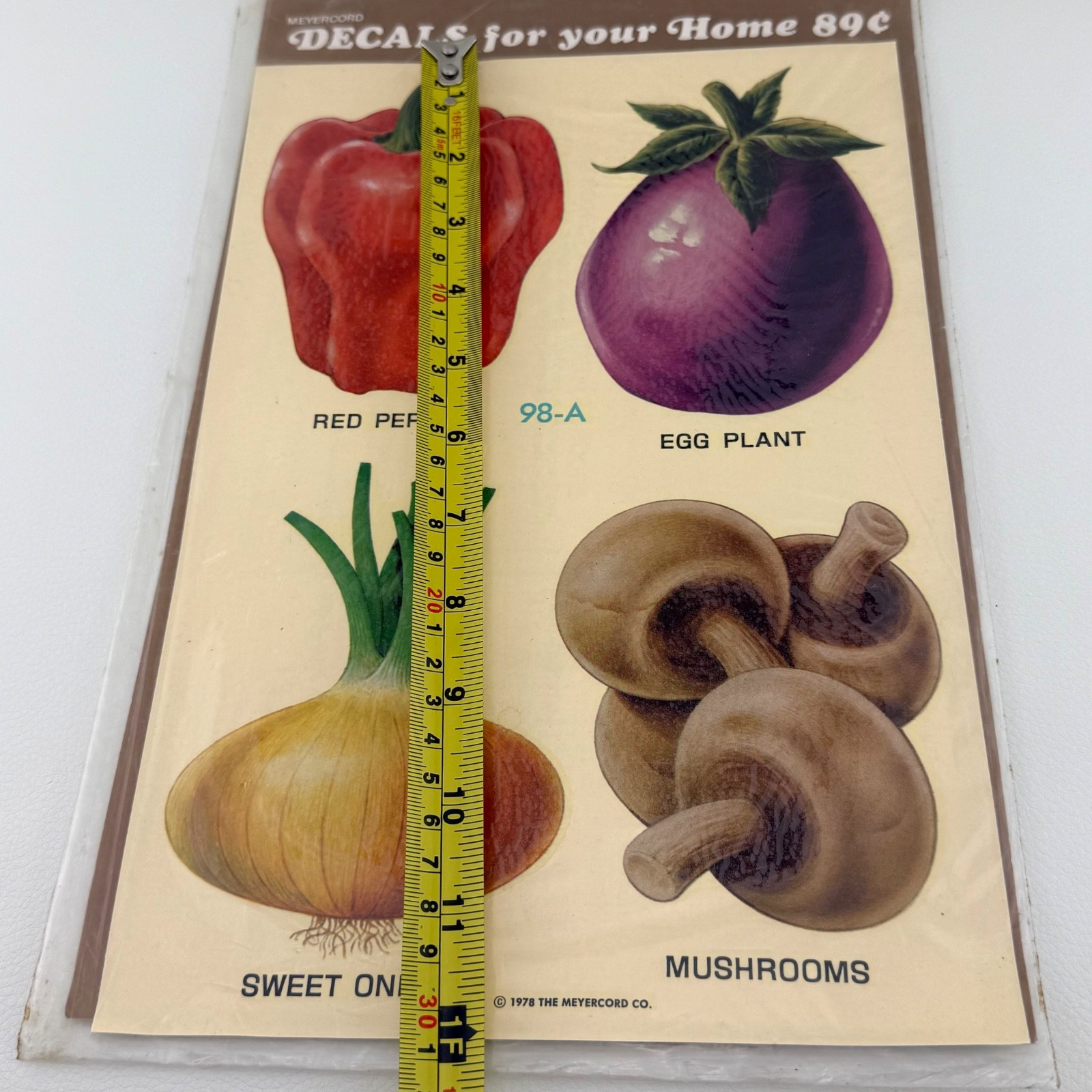 1978 Vtg Large 5" Craft Decals Mushroom Eggplant Pepper Onion Meyercord 98-A NOS