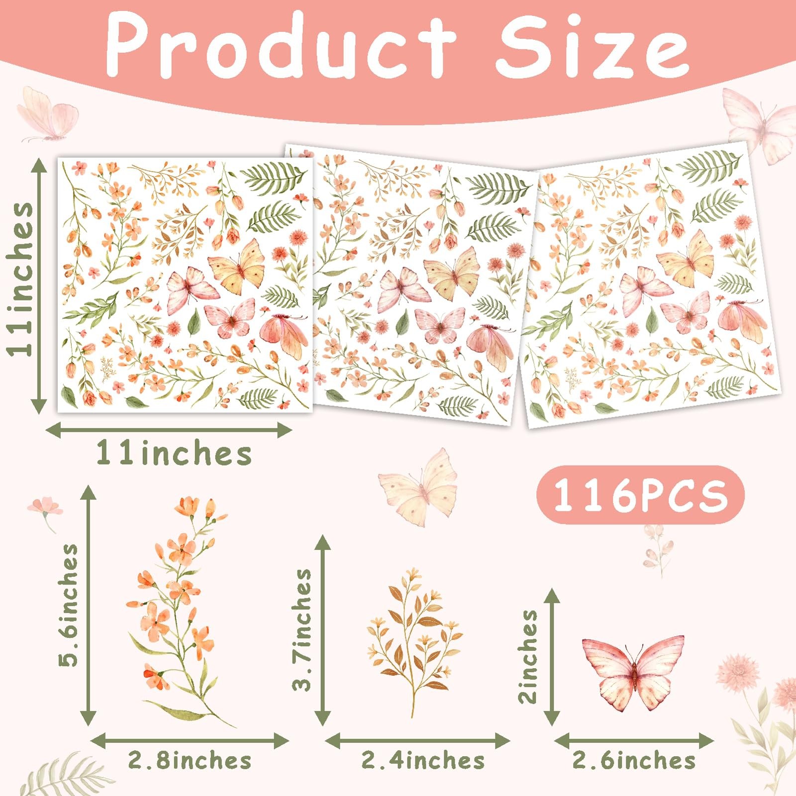 Boho Flower Wall Sticker Small Floral Wall Decals Peel and Stick Wildflower L…