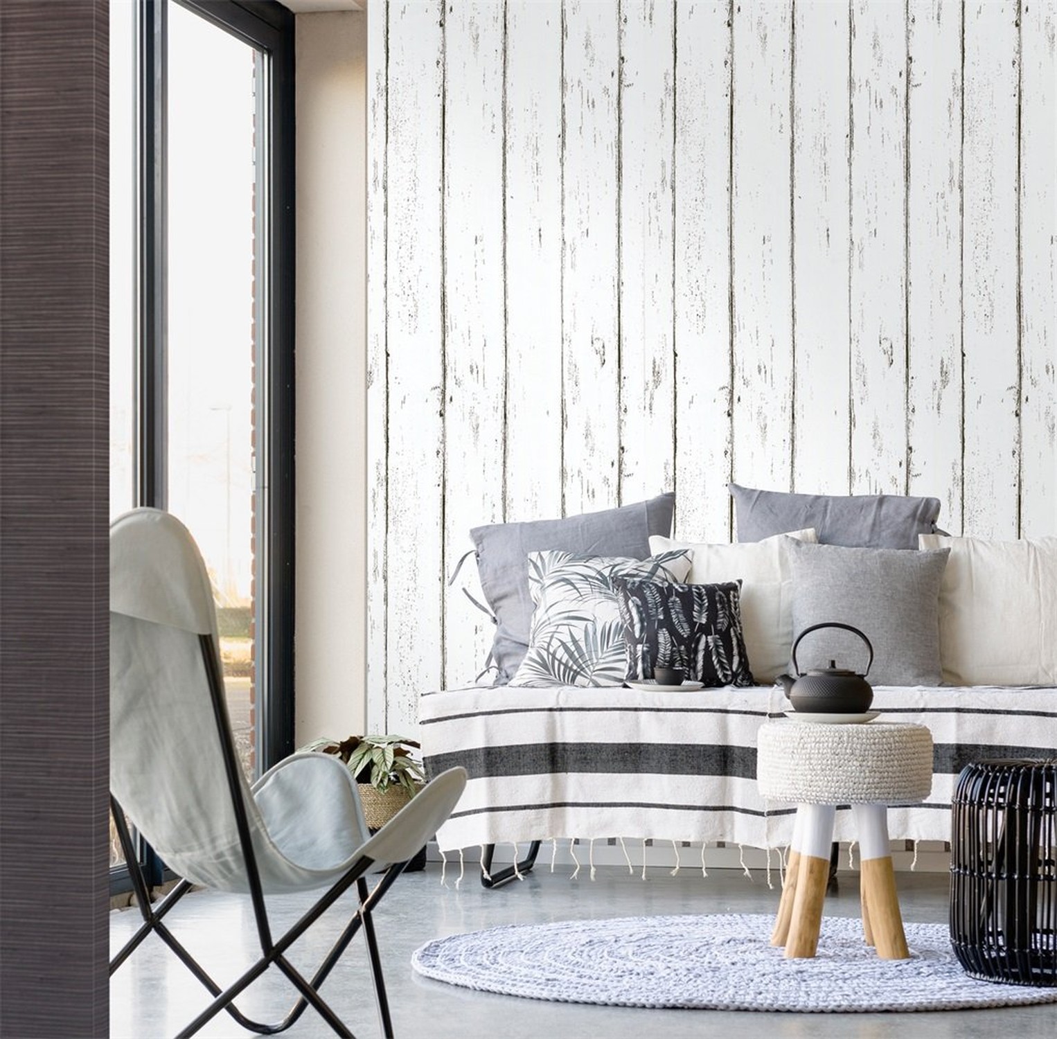 Ohmywor White Wood Wallpaper Peel and Stick 17.71"x118" Self Adhesive Wallpap…