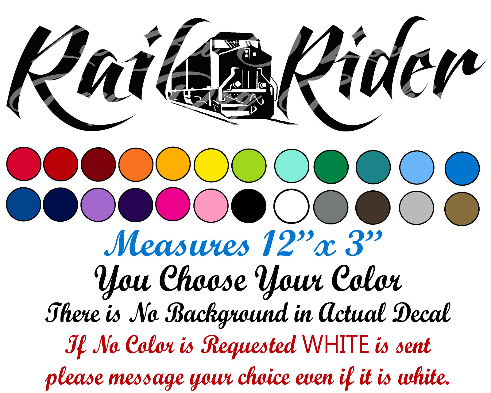 RAIL RIDER VINYL DECAL 22.5 x 5.6 RAILROAD TRAIN LOCOMOTIVE STICKER AUTO VEHICLE