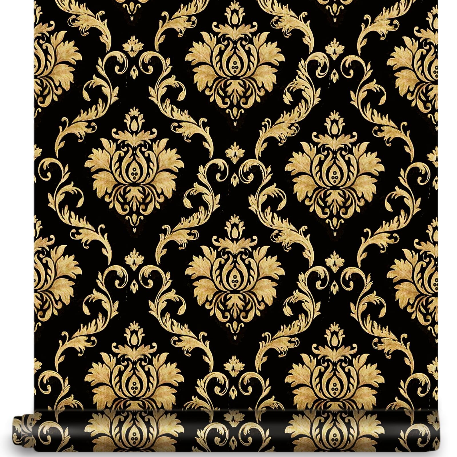 Peel and Stick Damask Wallpaper 17.7"×32.8ft Brown/Black Decorative Wall Cove…