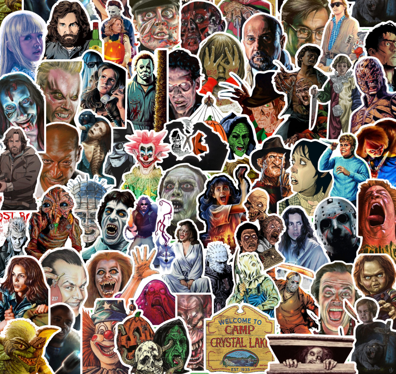 25/50 80's Horror Movie Sticker Pack-Waterproof Vinyl- Halloween Friday the 13th