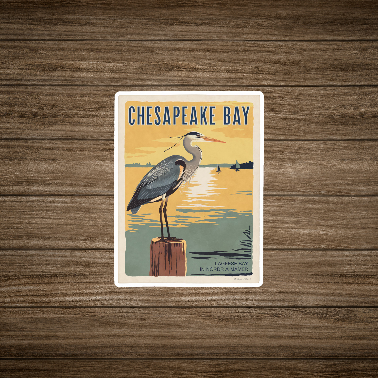 Vintage Chesapeake Bay Travel sticker – Lageese Bay Heron Art Print #3085