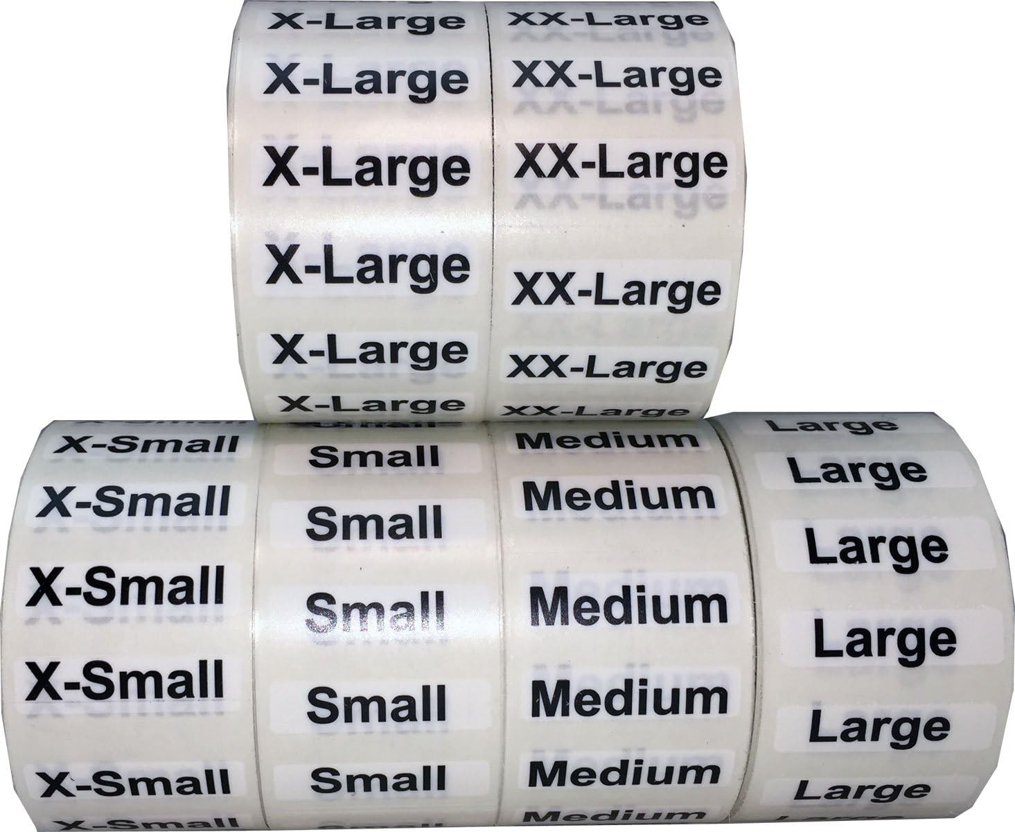 XS-XXL Clothing Labels – Clear Size Strip Stickers with Black Text, 1.25 X 5 Inc