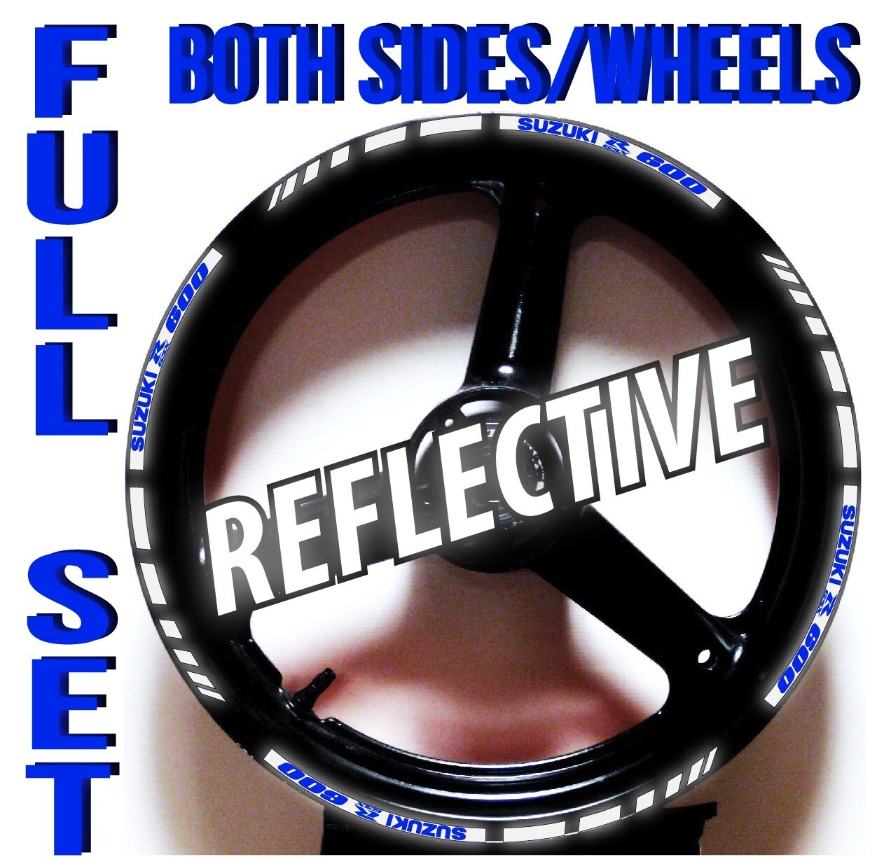 REFLECTIVE WHITE BLUE GP CUSTOM RIM STRIPES WHEEL DECALS TAPE STICKERS GSXR 600