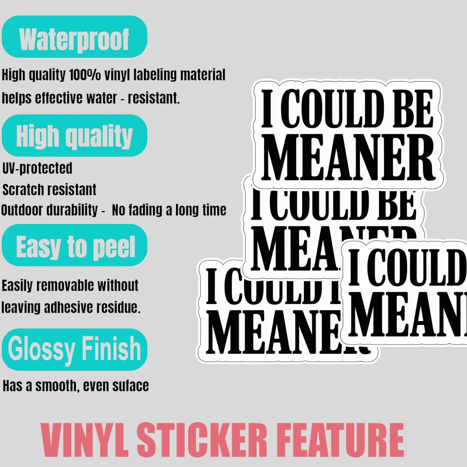 4Pcs I Could Be Meaner Stickers – Minimalist Edgy Humor Vinyl Decals