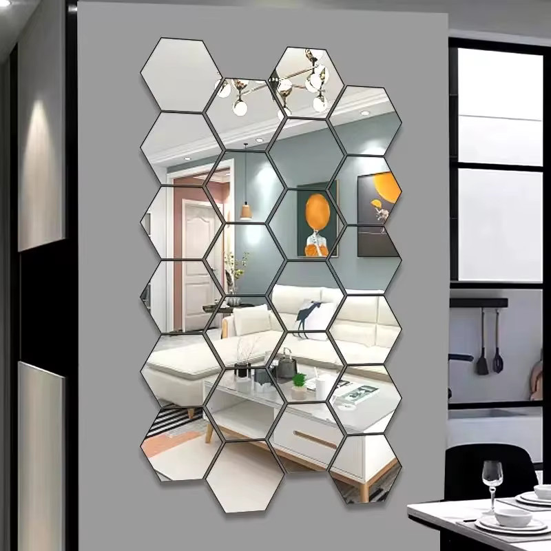 6/12pc Hexagon Mirror Wall Stickers 3D DIY Acrylic Mirror Sticker Self Adhesive