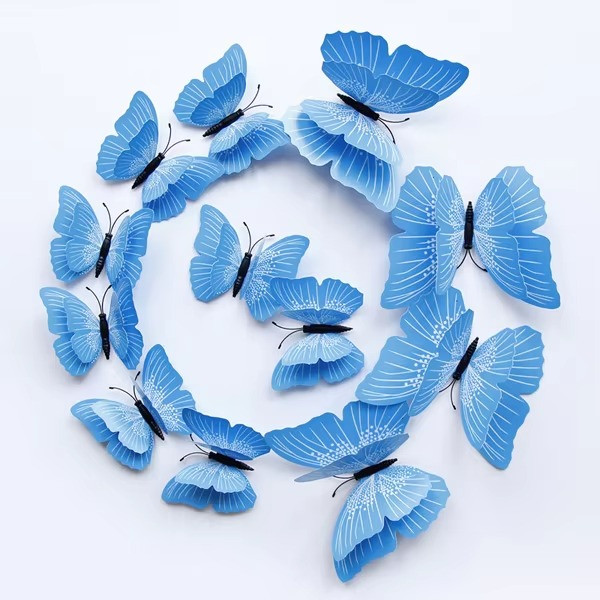 🦋 12Pcs 3D Butterfly Wall Stickers Double Layer Solid Color Wedding Home Decor