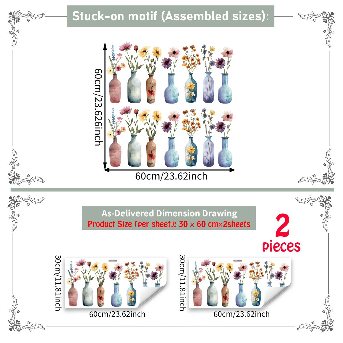 Floral Vase Window Clings 2 Sheets 11.81×23.62 in PVC Reusable Static Clings