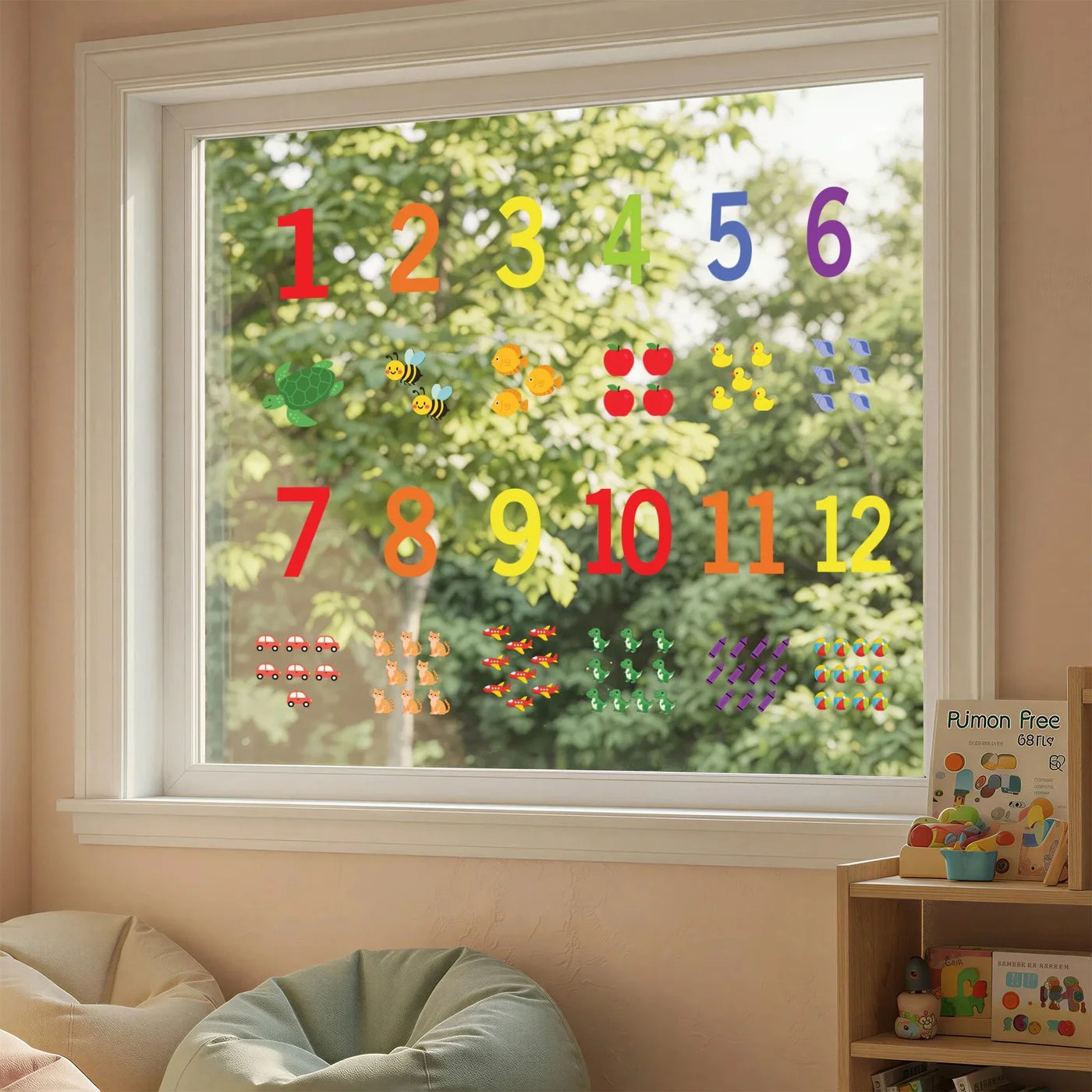 Number Window Clings 24 Piece Counting Set 3 Sheets 12×12 Numbers 1-12 Decals
