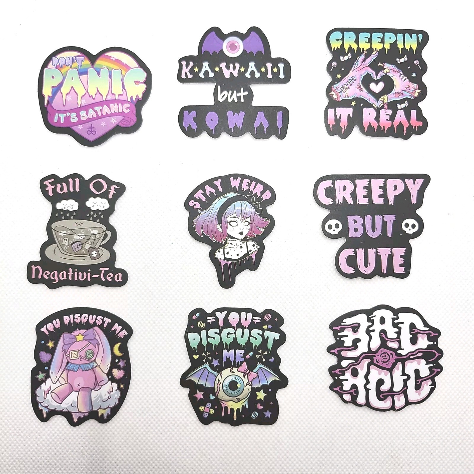 Lot Of 9 Morbid Goth Creepy Cute Dark Pastel Vinyl Waterproof Stickers Quotes