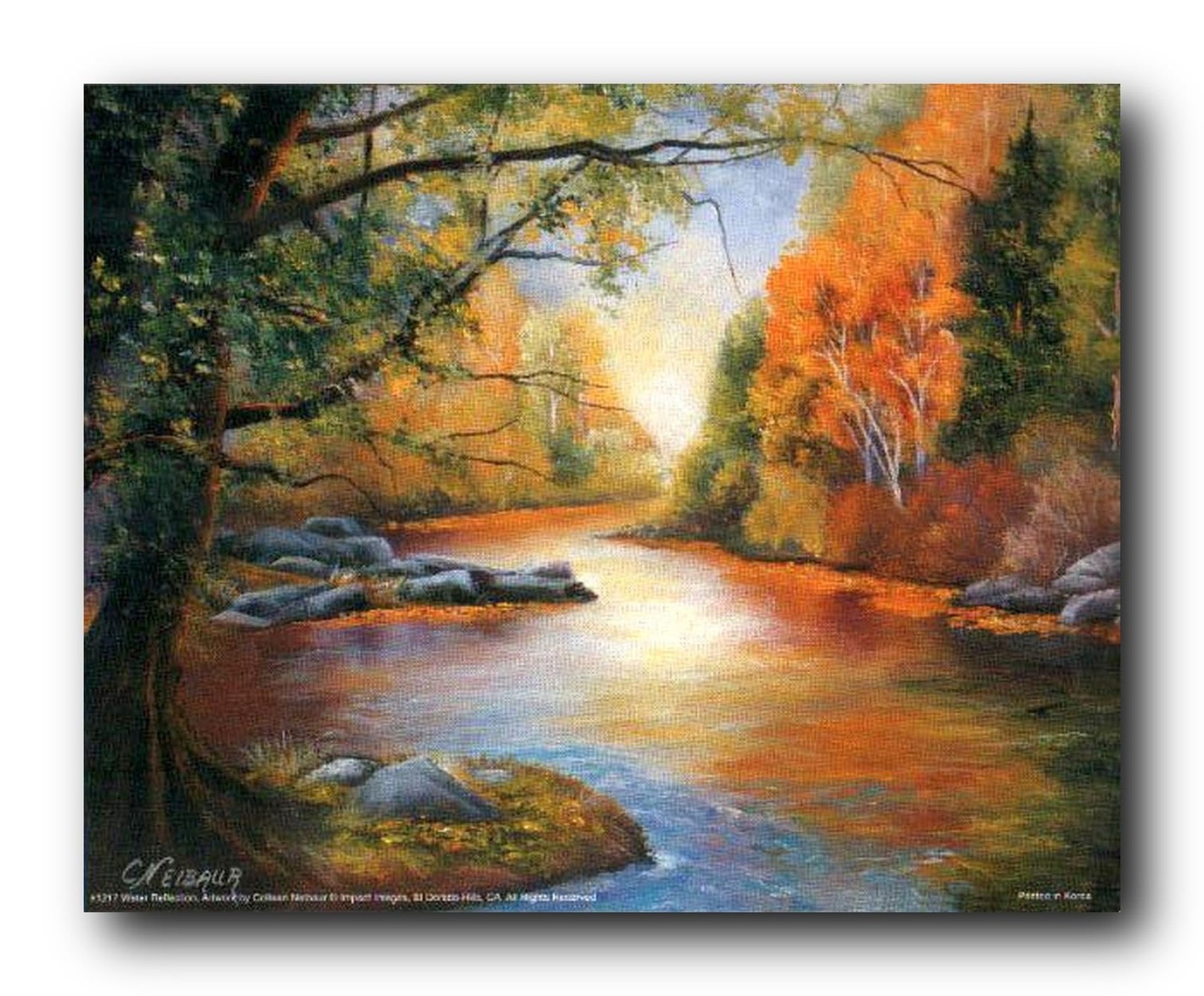 Scenery Forest Creek Water Reflection Nature Calming Landscape Wall Decor Art…