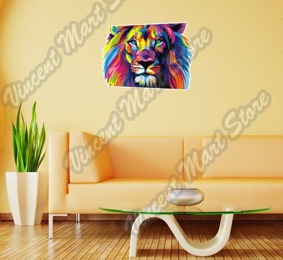 Colorful Lion Portrait Painting Abstract Wall Sticker Room Interior Decor 25X20"