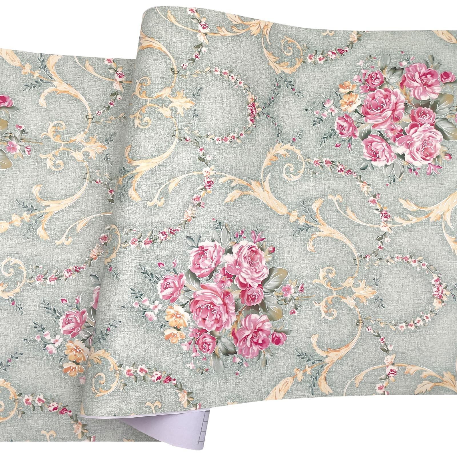Retro Rose Furniture Paper Light Green Self-Adhesive Shelf Liner School Locke…