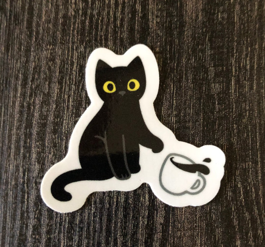 cat spilling cup of coffee sticker, waterproof decal, coffee decal, cat sticker