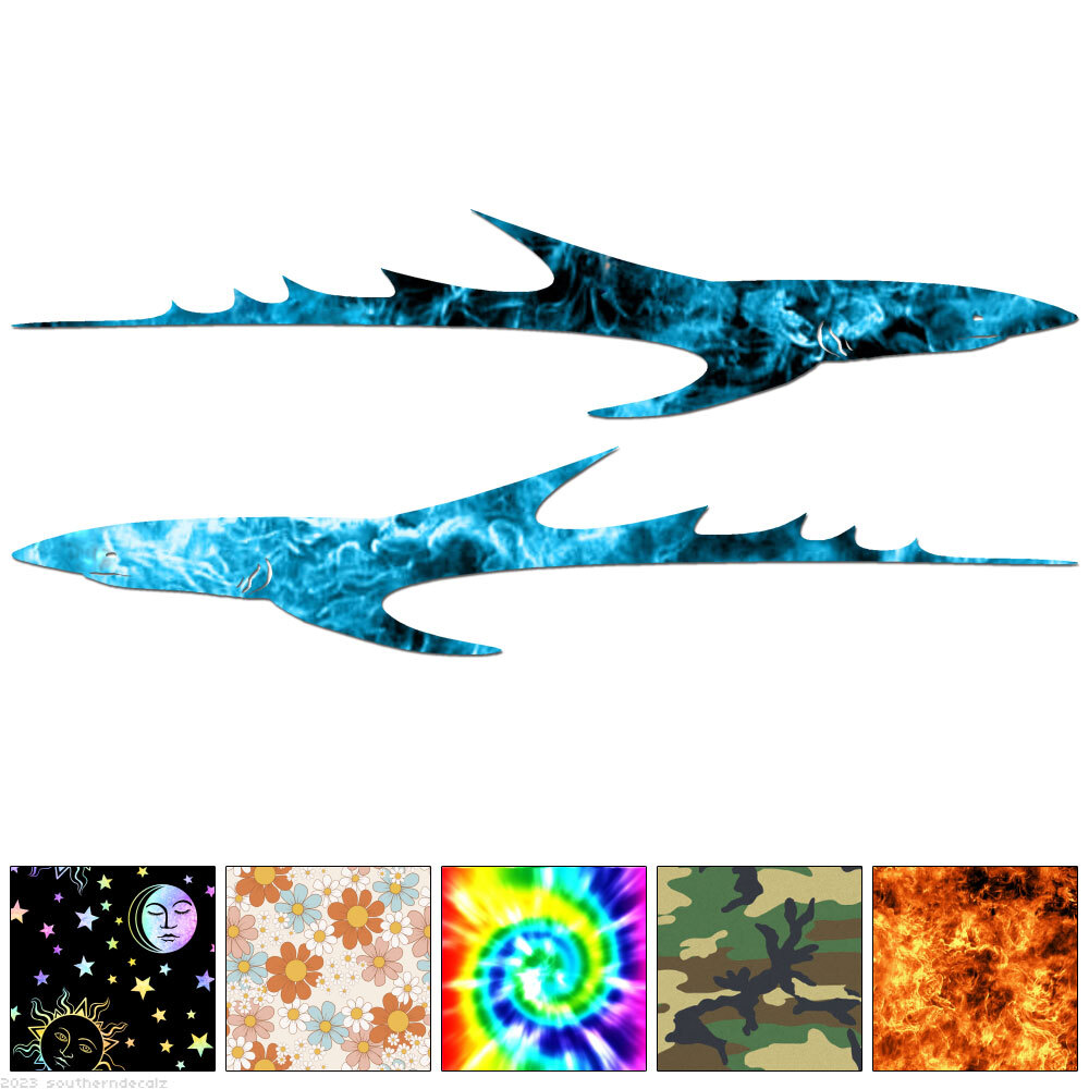 Pair Tribal Sharks – Decal Sticker – Multiple Patterns & Sizes – ebn7459