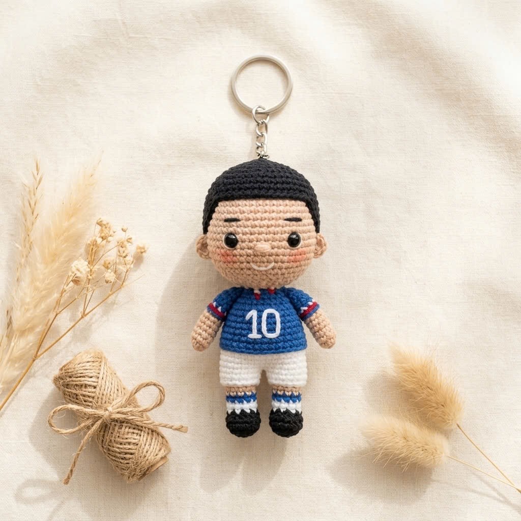 Crochet Sports Doll Keychain Handmade Bag Charm Car Mirror
