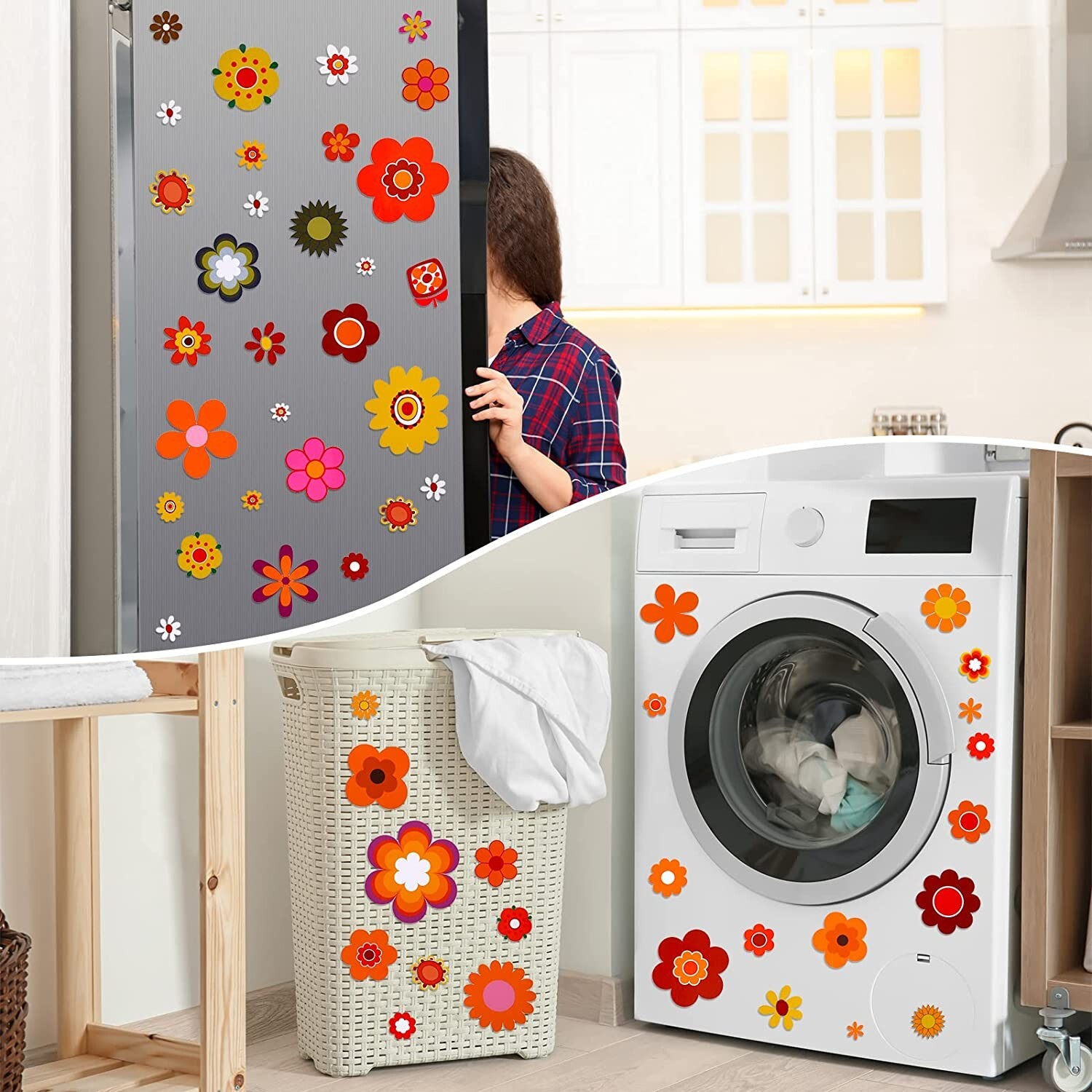 135 Pieces Car Flower Stickers Multicolored Daisy Flowers Hippie Retro Decals