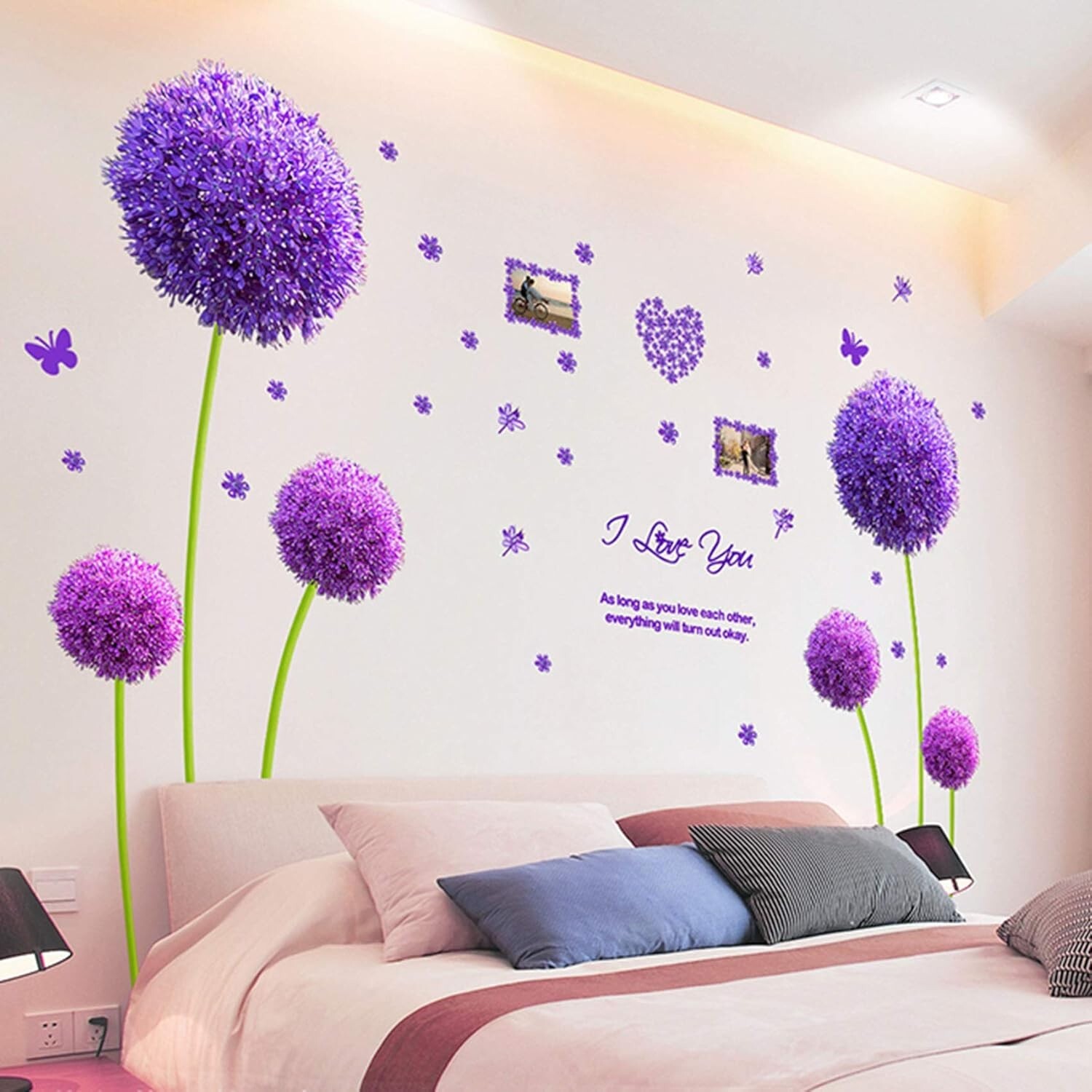 Wall Stickers Lavender & Purple Dandelion Wall Paper Removable DIY Art Decor Wal
