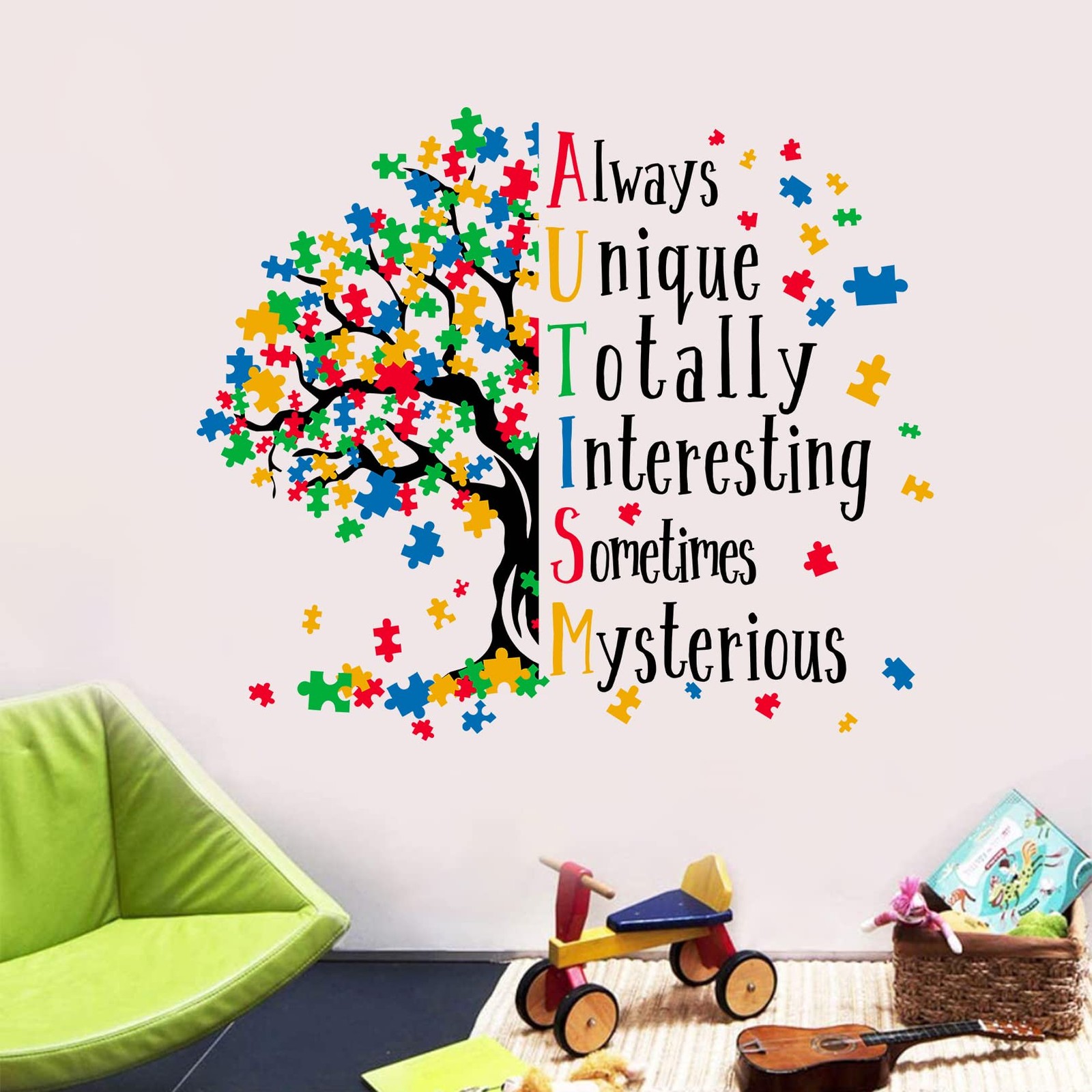 Autism Awareness Day Inspirational Sign Wall Decal Sticker, Positive Puzzle P…