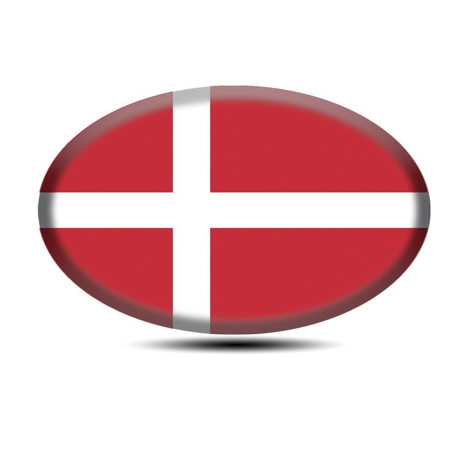 Denmark Flag Dome Sticker 3D Resin Decal Round Glossy Multiple Sizes