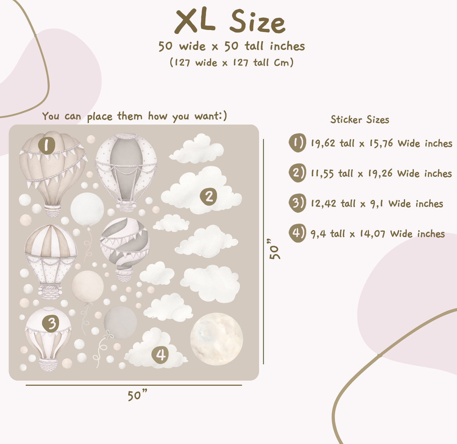Pastel Hot Air Balloon Wall Stickers, Unisex Nursery Decor, Boho Wall Decal Set