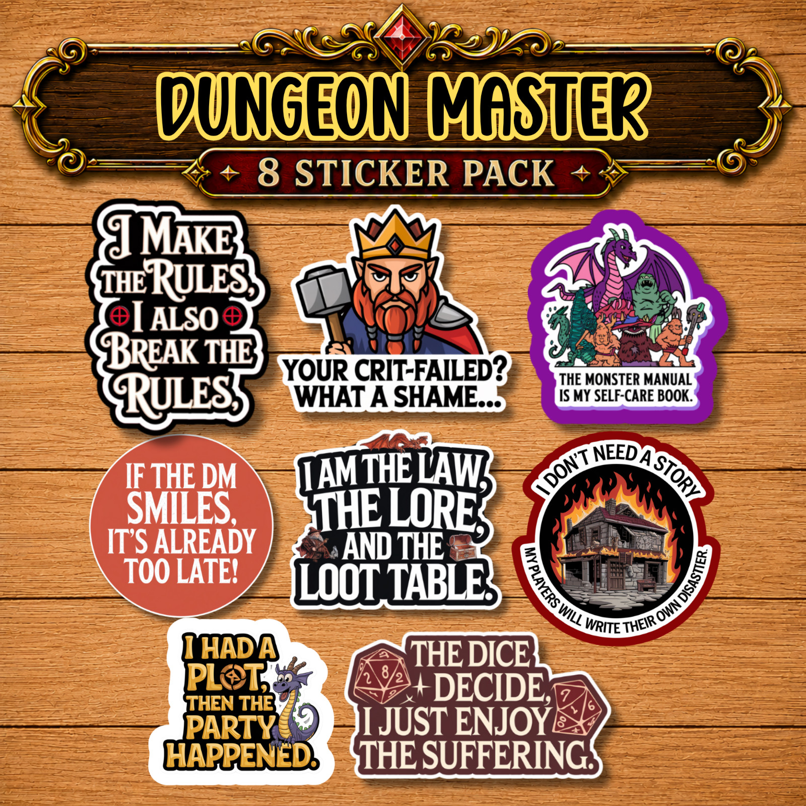 Dungeon Master Gift, Water-Resistant Vinyl Decals, Gift for DM, DnD Stickers