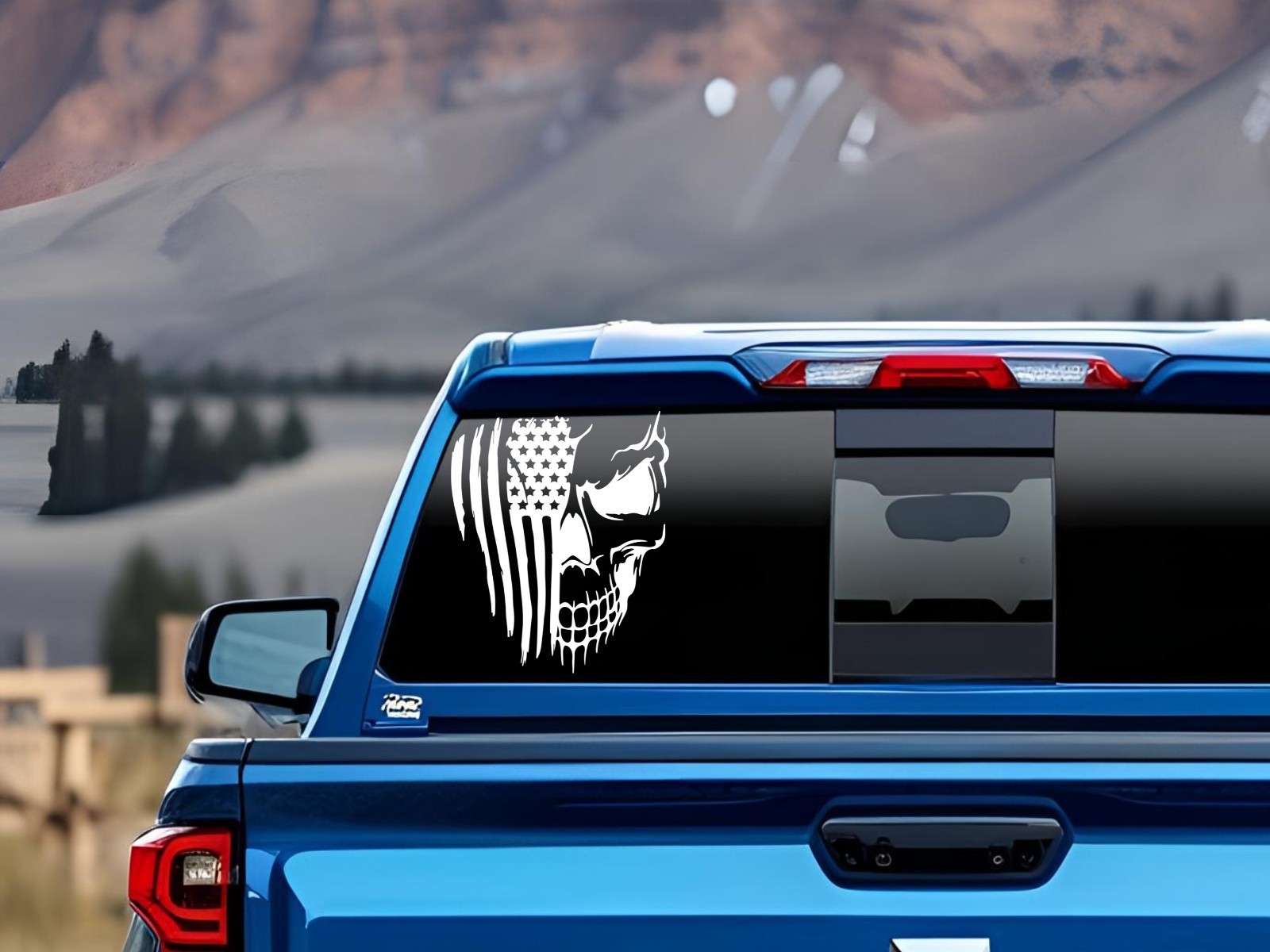 Distressed Skull America Flag Skeleton Vinyl Car Decal Sticker USA Truck Window
