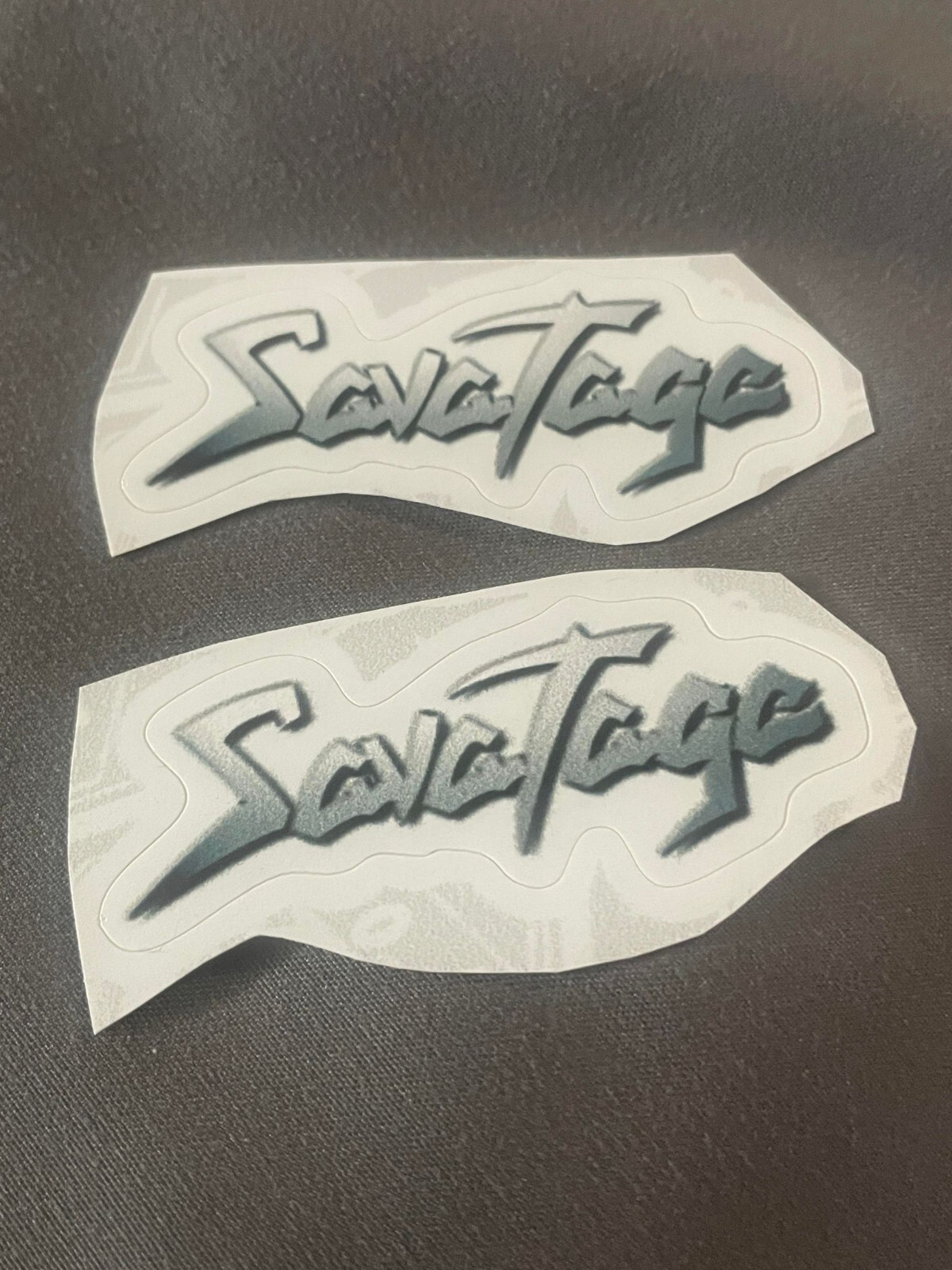 Lot (2) SAVATAGE 3/4" x 2 1/8" Band Logo Black White STICKERS Fast! FREE SHIP!