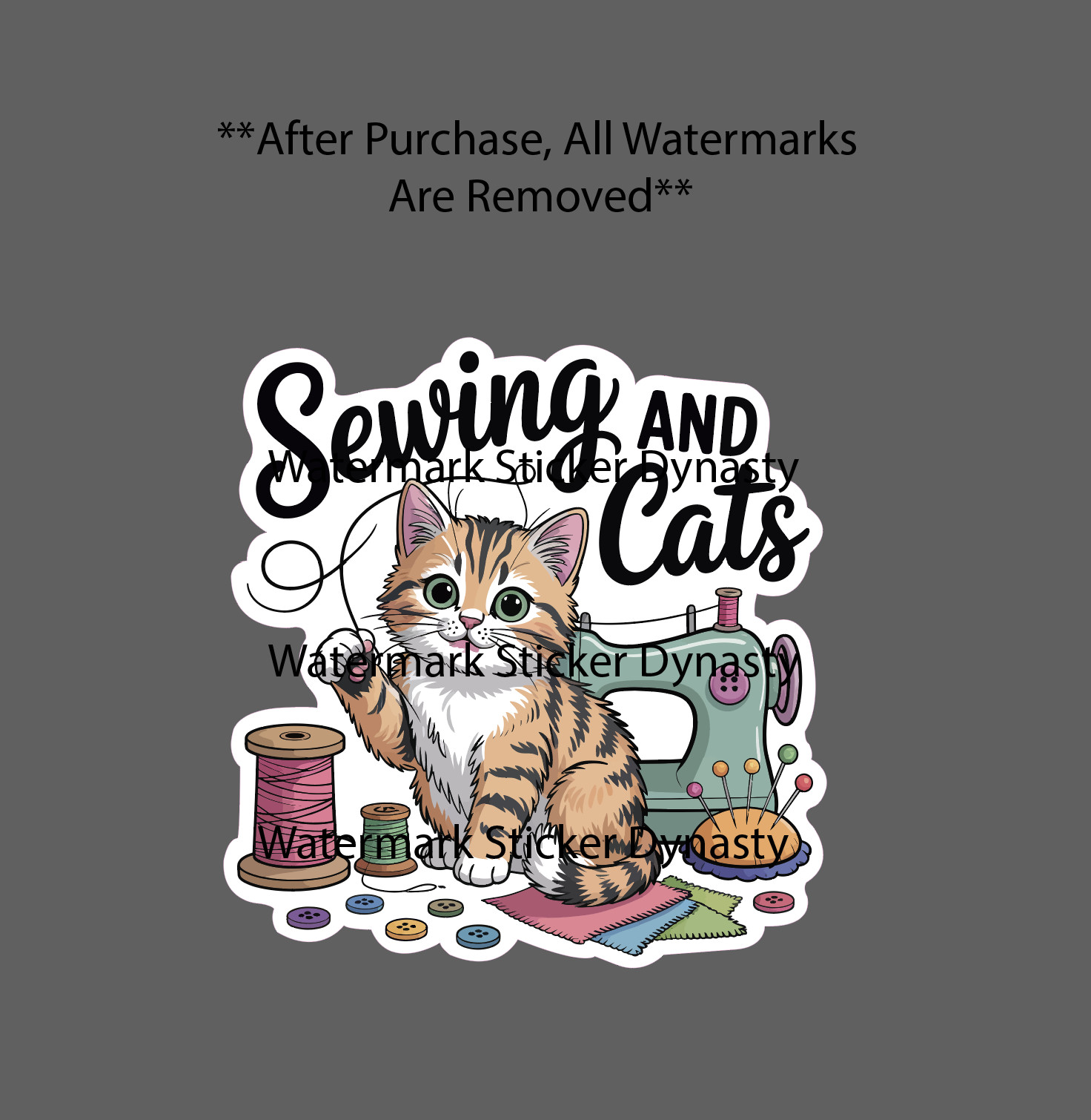 Sewing and Cats Sticker Waterproof Decal Kitten Animal Cute Hobby Craft Gift NEW