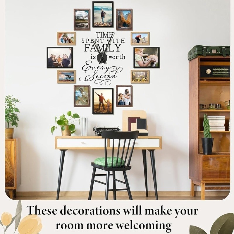 Picture Frames Wall Decor Set Clock Family Quote Stickers DIY Home Art New