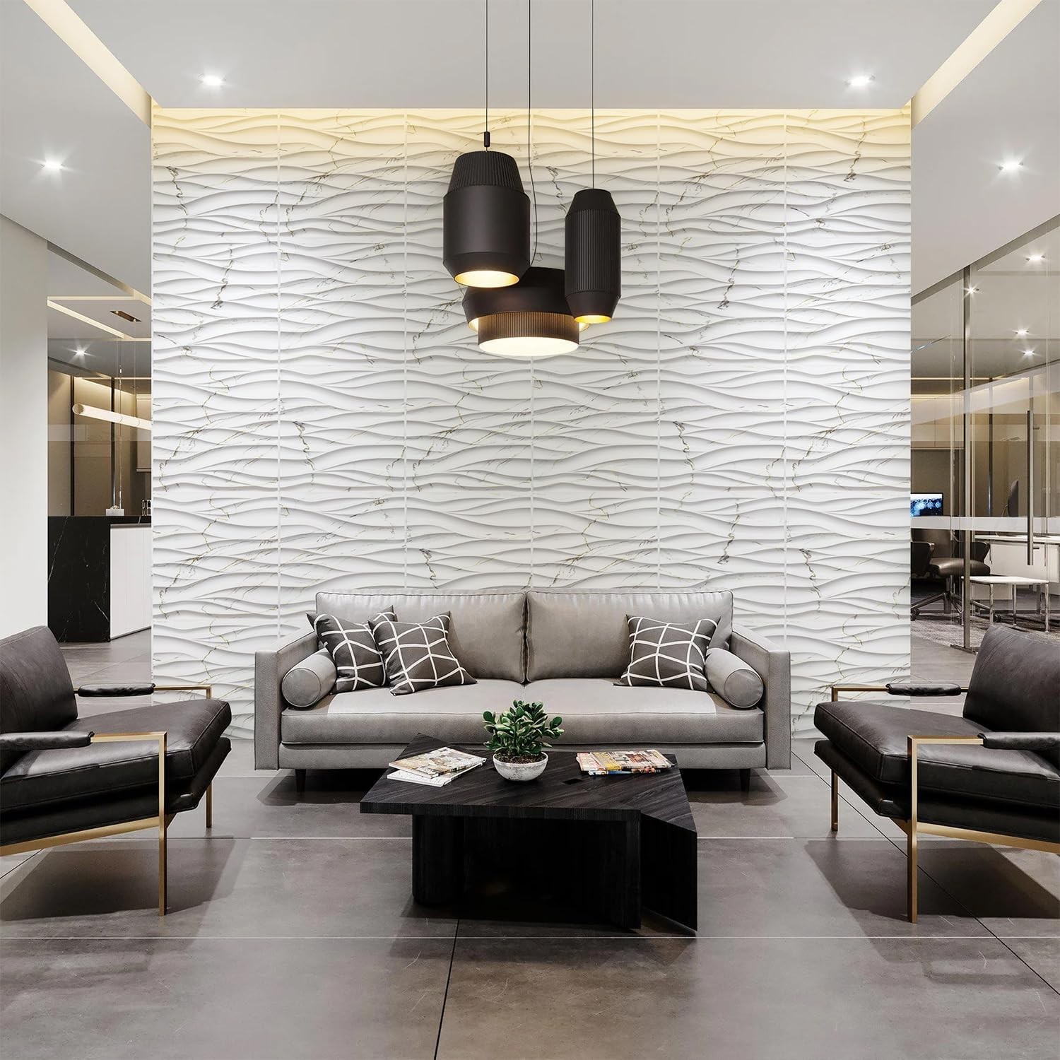3D White Marble & Gold Thread Wave Wall Panels – Decorative PVC Accent for Livin