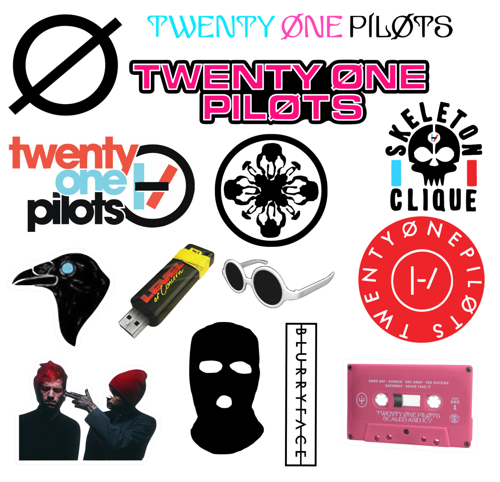Twenty One Pilots sticker sets, Water Resistant, easy peel, 2-3", 12 Sets