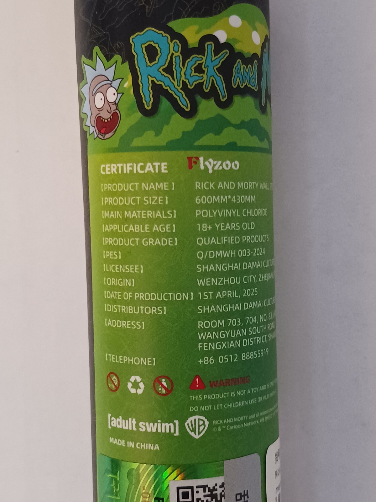 Rare FLYZOO Rick And Morty Wall Decal , 23in X 17in Licensed Unopened Image New