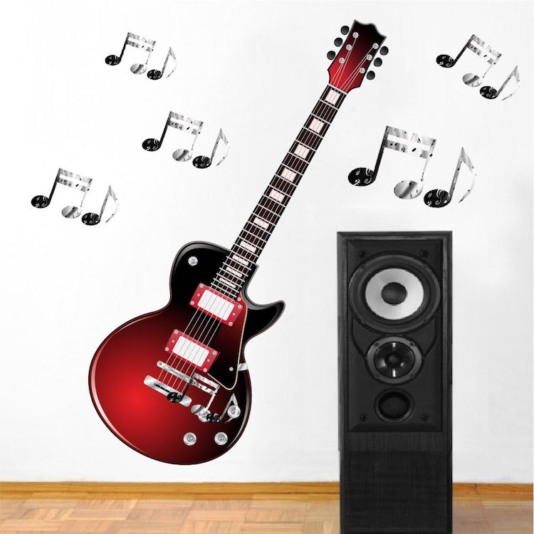 Red Electric Guitar Wall Decal Music Instrument Musician Acoustic Vinyl Art, a72